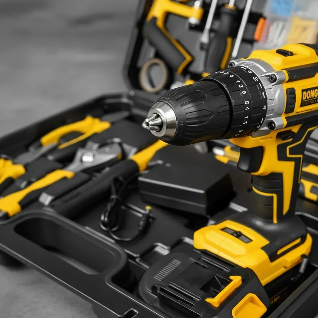 Taladro Inalámbrico 48V Profesional con Maletín de Herramientas y 2 Baterías Recargables