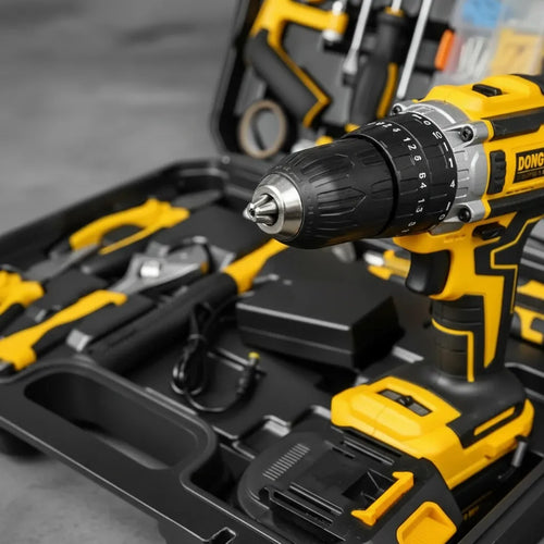 Taladro Inalámbrico 48V Profesional con Maletín de Herramientas y 2 Baterías Recargables