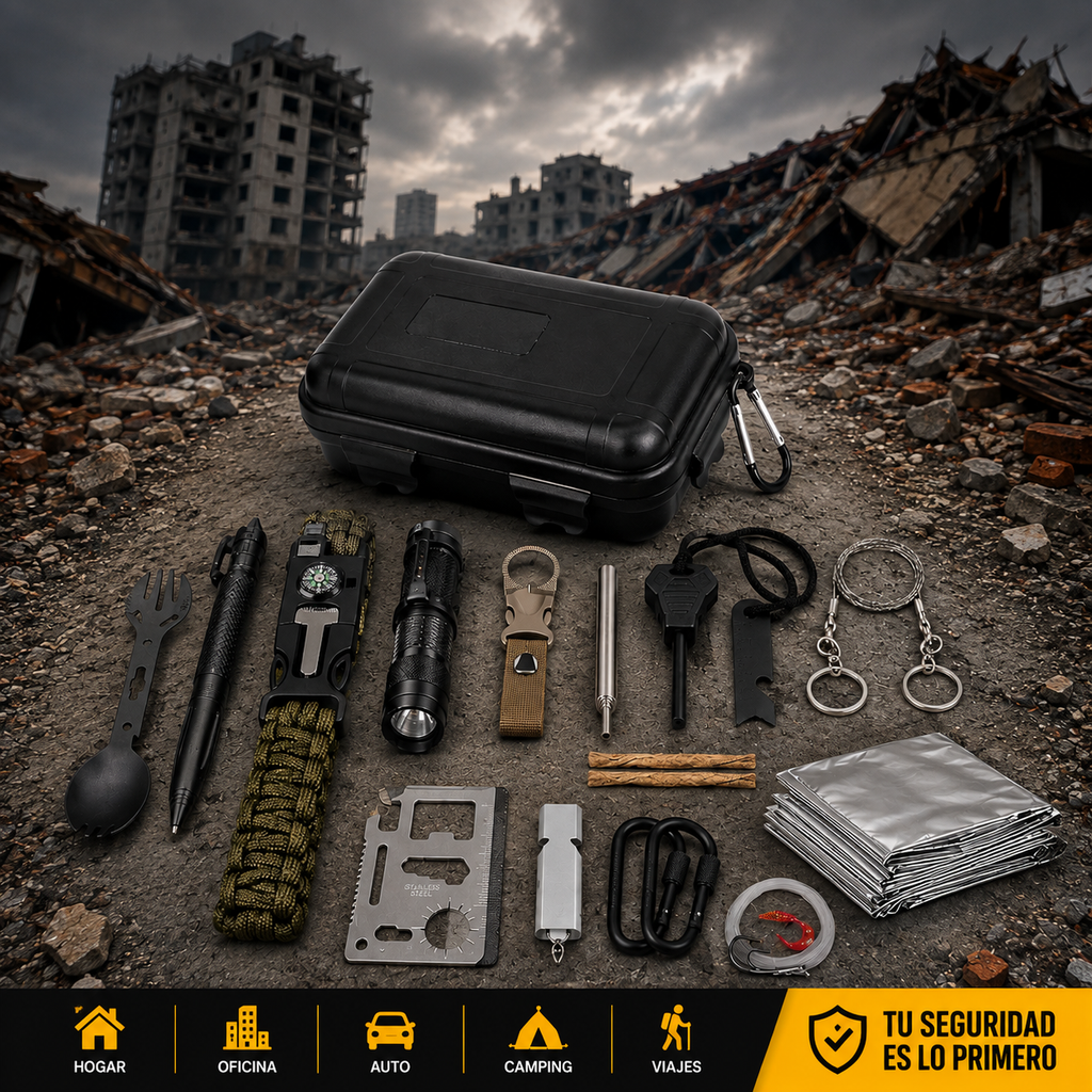 🆘 Kit de Supervivencia 14 Piezas para Emergencias, Camping y Terremotos